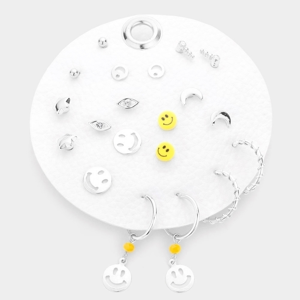 NEW 10 Pairs Smiley Happy Face Moon Star  Stud Earrings
